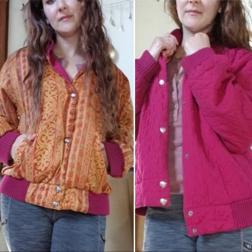 Reversible, quilted and satin Vintage 80s Bomber Jacket